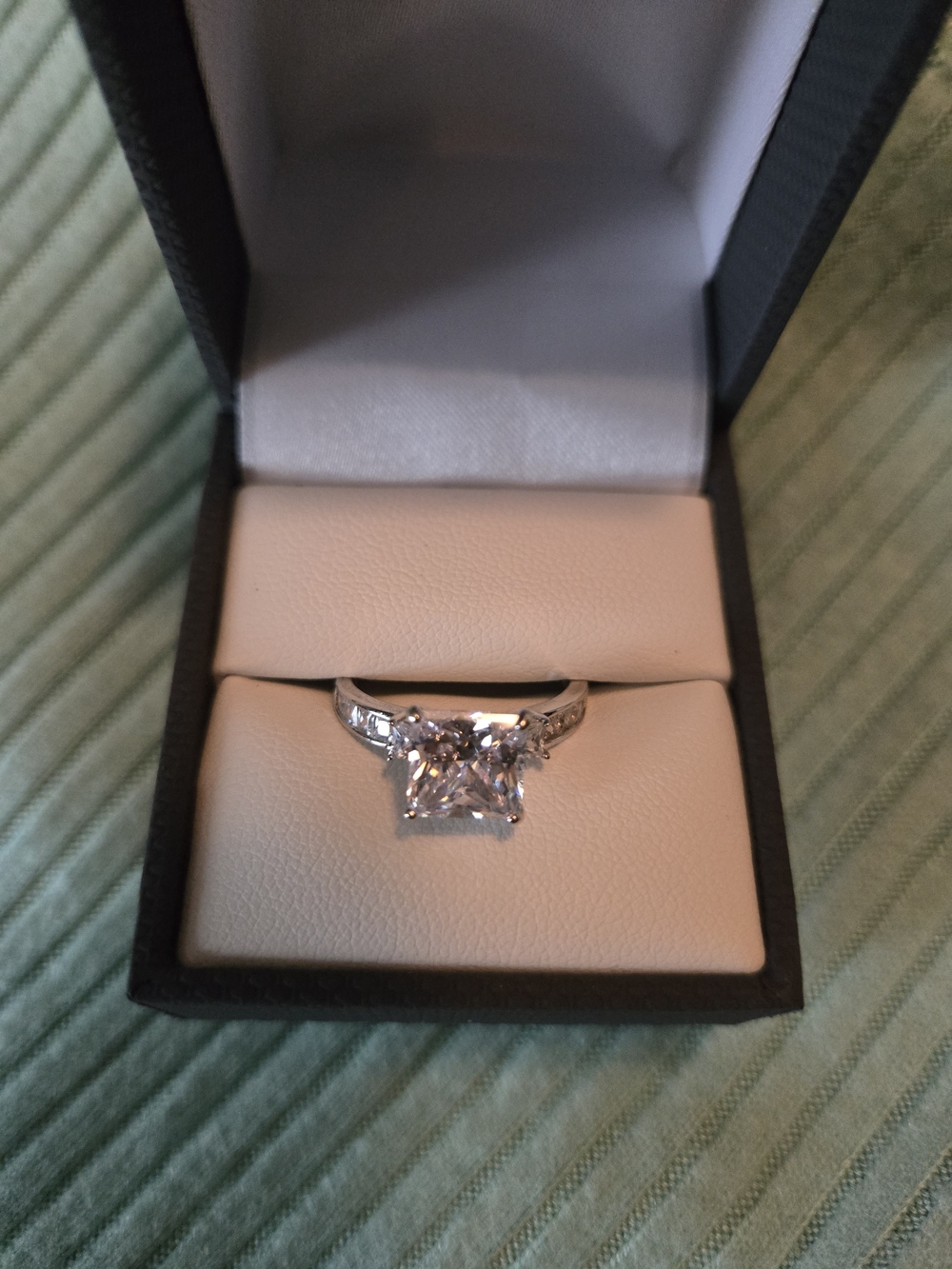 Womens Ring :Silver Princess-Cut Engagement Ring